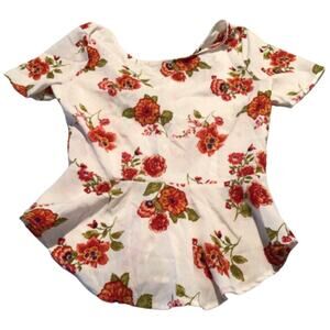 Forever 21 Women’s White Red Floral Lace-Up Back Blouse Top Size Small